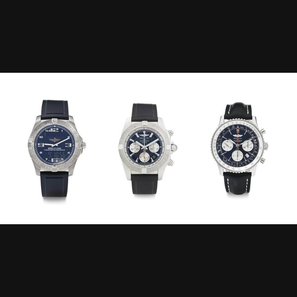 Breitling. A Lot of Three Wristwatches ALL SIGNED BREITLING, CHRONOMETRE, THE FIRST CASE NO. 1262429, THE SECOND NAVITIMER LIMITED EDITION, NO. 5/2000, THE THIRD , CASE NO. 3025727