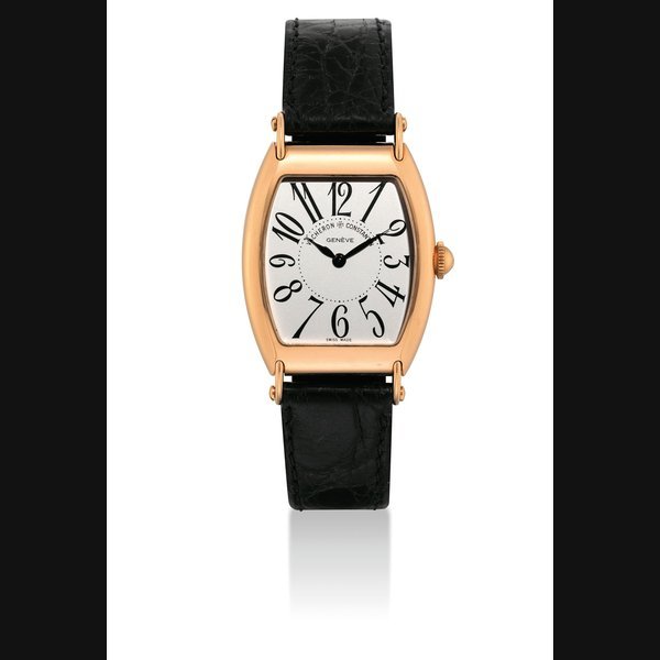 Vacheron Constantin VACHERON CONSTANTIN. A FINE 18K PINK GOLD LIMITED EDITION TONNEAU-SHAPED WRISTWATCH WITH HINGED LUGS SIGNED VACHERON CONSTANTIN, GENEVE, LES HISTORIQUES MODEL, NO. 656/1912, REF. 37001, MOVEMENT NO. 851'201, CASE NO. 689'824, CIRCA 1998