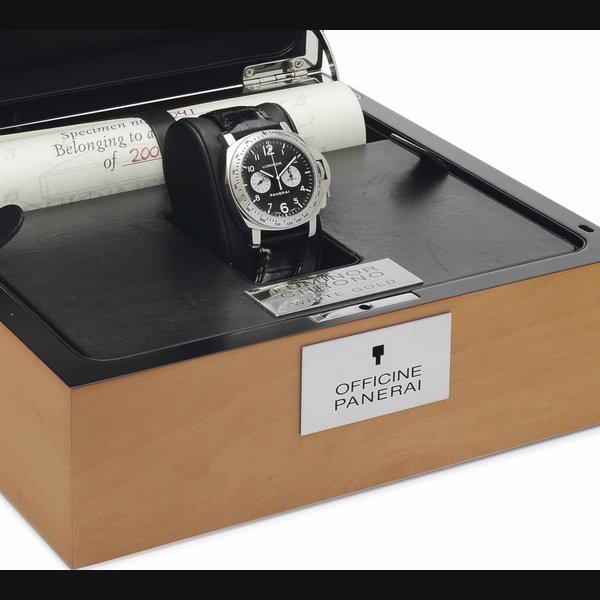 Panerai. A Fine Limited Edition 18k White Gold Chronograph Wristwatch SIGNED OFFICINE PANERAI, LUMINOR, FIRENZE 1860, NO. G041/200, REF. OP 6608, CASE NO. BB 1131256, CIRCA 2004