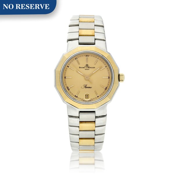 Baume & Mercier Reference 5231.038 Riviera   A stainless steel and yellow gold wristwatch with date and bracelet, Circa 1985
