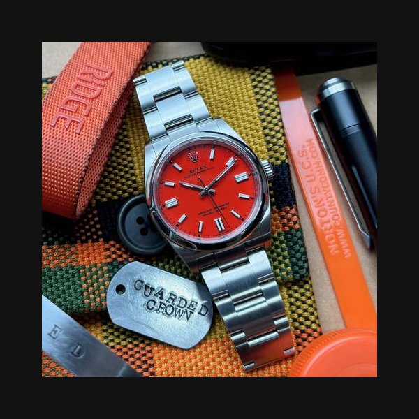 Rolex Oyster Perpetual36 36mm Coral Red Dial 2021 Preowned Full Set Ref. 126000