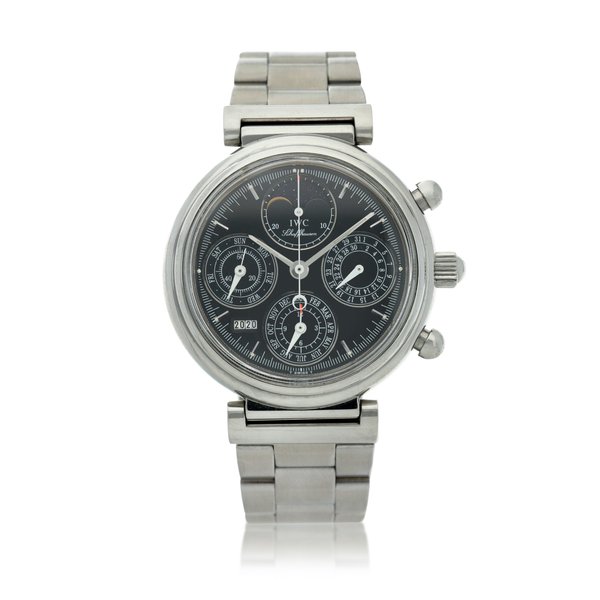 IWC Reference 3750 Da Vinci  A stainless steel perpetual calendar chronograph wristwatch with bracelet and moon phases, Circa 2000