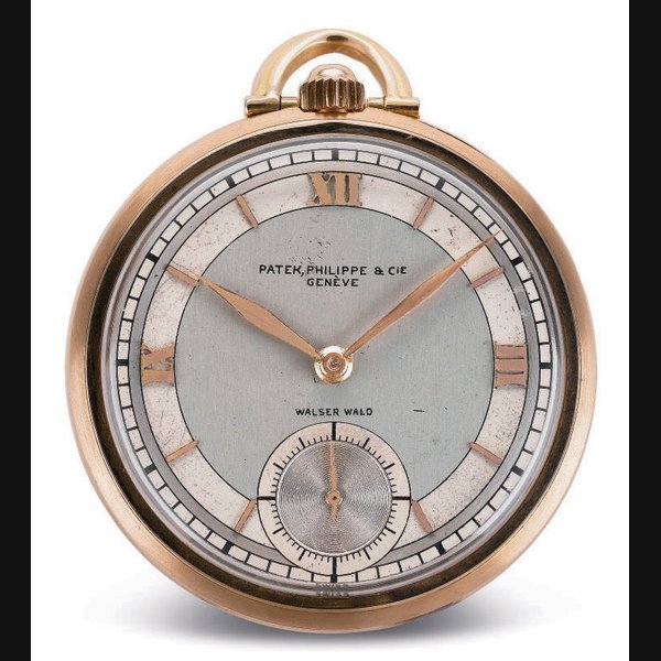 PATEK PHILIPPE. AND 18K GOLD OPENFACE KEYLESS LEVER DRESS WATCH WITH TWO-TONE DIAL SIGNED PATEK PHILIPPE & CIE, GENEVE, MOVEMENT NO. 825056, CASE NO. 615219, REF. 635, RETAILED BY WALSER WALD, MANUFACTURED IN 1930