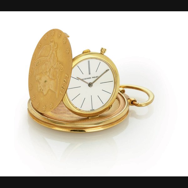 AUDEMARS PIGUET. AN 18K GOLD US TWENTY DOLLAR COIN WATCH SIGNED AUDEMARS PIGUET, GENEVE, MOVEMENT NO. 161824, CASE NO. 100923, CIRCA 1975