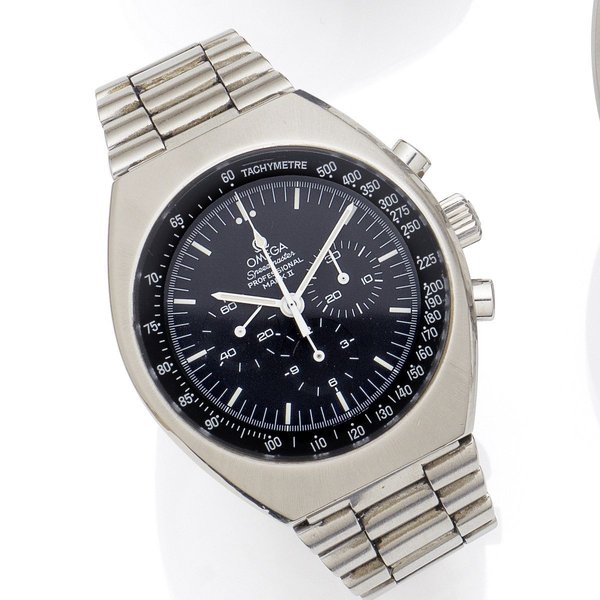 Omega. A stainless steel manual wind calendar chronograph bracelet watch Speedmaster Professional Mark II, Ref:145.014, Movement No.31620209, Sold 30th June 1975
