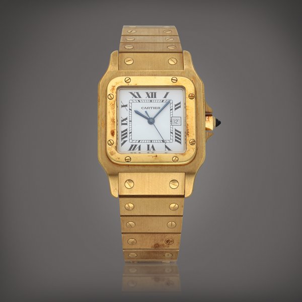 Cartier Santos | A yellow gold wristwatch with date and bracelet | Circa 2000