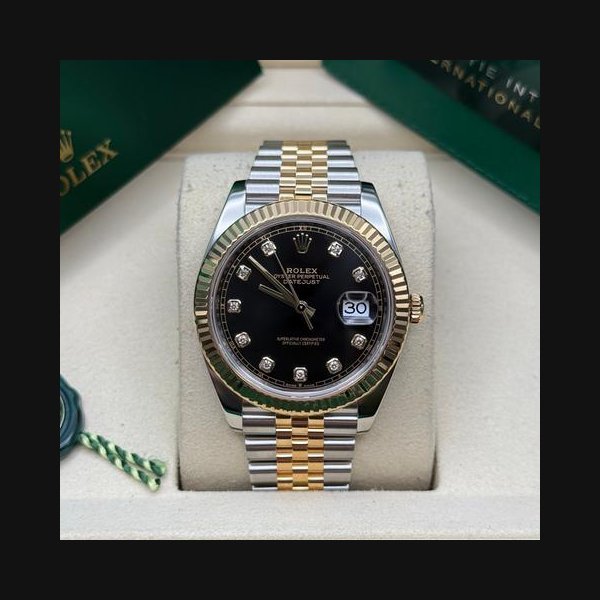 Rolex Rolex Datejust41 Black Diamond Dial Two Tone Yellow Gold Fluted Bezel Jubilee Bracelet