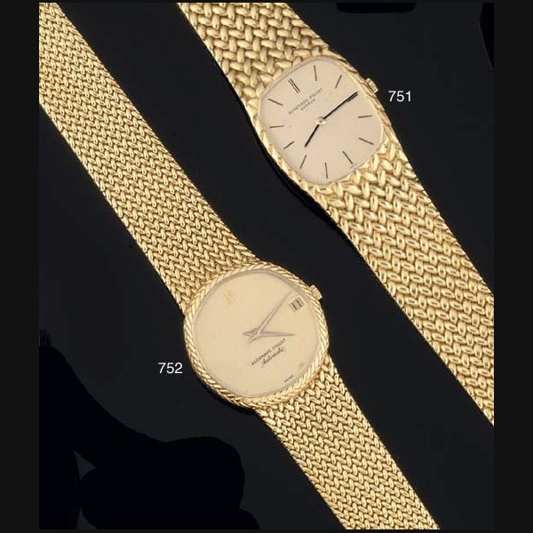 Audemars Piguet Audemars Piguet. An 18ct Gold Cushion Cased Wristwatch on matching 18ct Gold Bracelet SIGNED AUDEMARS PIGUET, CASE NO 81749, CIRCA 1990