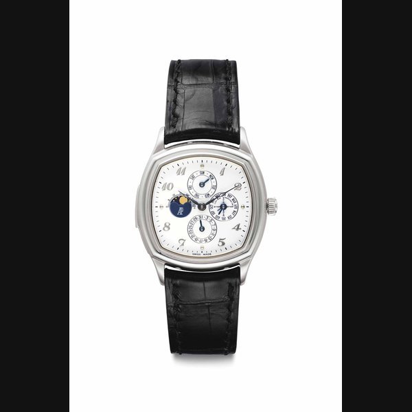 Audemars Piguet Audemars Piguet. A Fine Platinum Perpetual Calendar Minute Repeating Square-shaped Wristwatch with Moon Phases Signed Audemars Piguet, Ref. 25835, No. 5, Movement No. 442819, Case No. D73311, Circa 1997