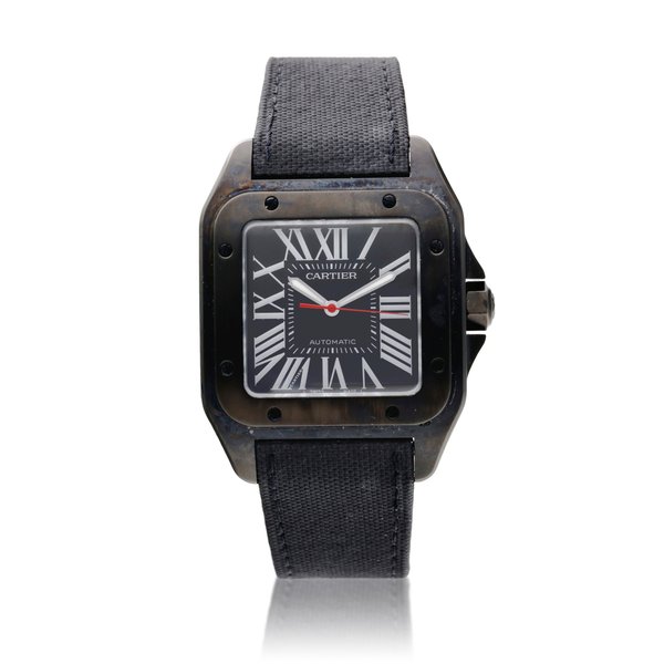 Cartier Reference 3774  Santos 100 XL Carbon, A PVD-coated stainless steel automatic squared shaped wristwatch, Circa 2010