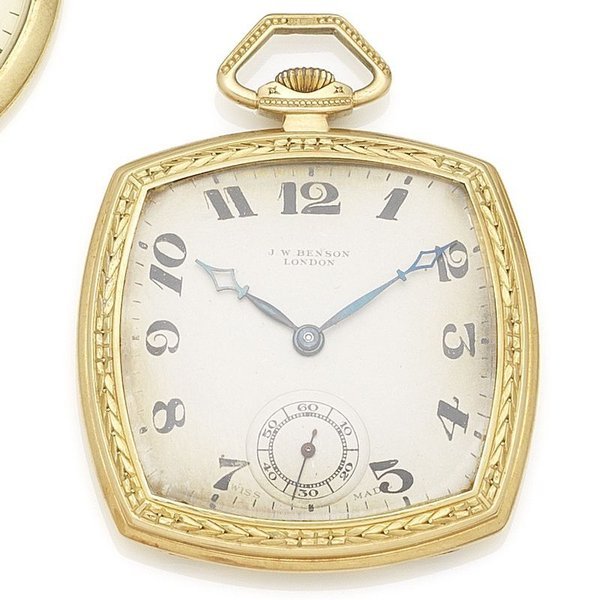 Benson. A 9K gold keyless wind open face pocket watch Case No.72635, London Import mark for 1924
