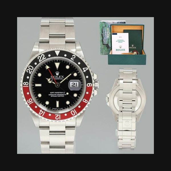 Rolex GMT-Master IIPAPERS 1997 MINT Rolex 16710 GMT-Master II Coke Red Black Steel 40mm Watch Box