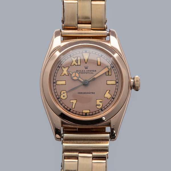 Rolex Oyster Perpetual Bubbleback 3131 Refinished California Dial 14k RG
