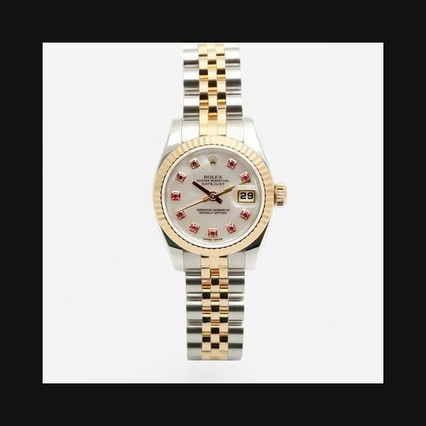 RolexOriginal Mother of Pearl Ruby Ten-Point Datejust 26 Ladies' Combi Watch 2010 [U]