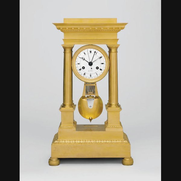  A Charles X large ormolu striking portico clock with sweep seconds and date DENIÈRE. CIRCA 1830