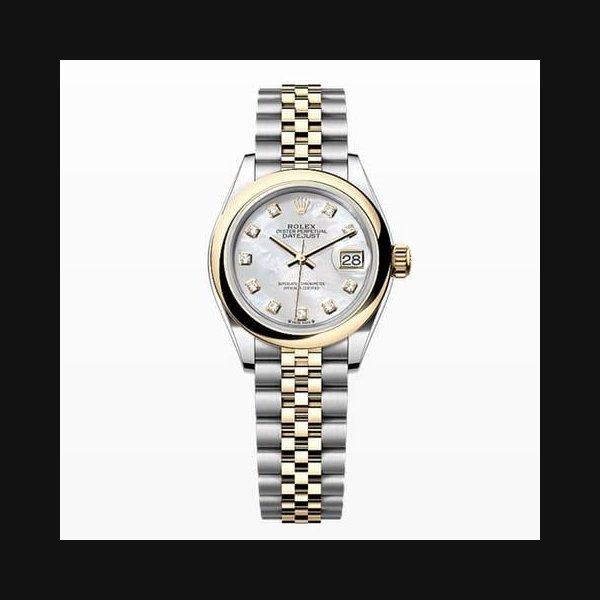 Rolex Lady-DatejustNEW 2024 Mother of Pearl Diamond Dial Two Tone Yellow Gold Smooth Jubilee Ref. 279163