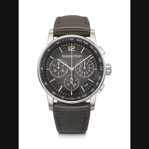 AUDEMARS PIGUET. AN ATTRACTIVE 18K WHITE AND PINK GOLD AUTOMATIC FLYBACK CHRONOGRAPH WRISTWATCH WITH DATE CODE 11.59 CHRONOGRAPH MODEL, REF. 26393CR, CASE NO. XA2027N, CIRCA 2022