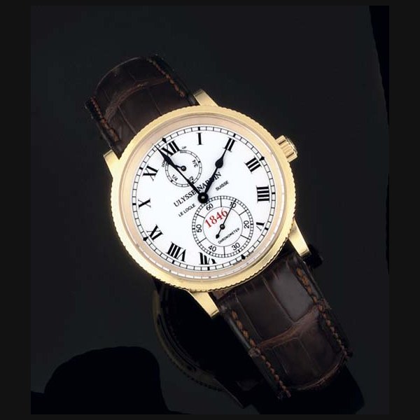Ulysse Nardin. An 18ct Gold Automatic Limited Edition Water Resistant Wristwatch with power reserve indication SIGNED ULYSSE NARDIN, MARINE CHRONOMETER 150TH ANNIVERSARY 1846-1996, NO 142-250, CIRCA 1996
