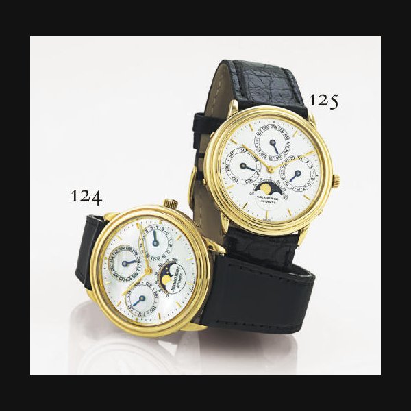 AUDEMARS PIGUET. AN 18K GOLD AUTOMATIC PERPETUAL CALENDAR WRISTWATCH WITH MOON PHASES SIGNED AUDEMARS PIGUET, NO. 230, MOVEMENT NO. 212060, CASE NO. B50015, CIRCA 1990