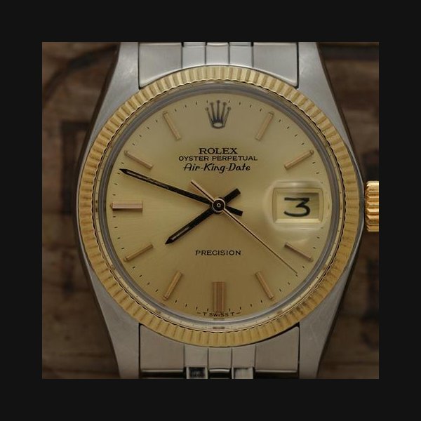 Rolex Rolex Air Kingc1979 Serviced Vintage Air-King-Date 5701 YG Fluted Bezel 34mm cal.1520 #1600 1-Year Warranty Fully serviced