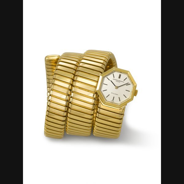 Bvlgari BVLGARI. A RARE AND EXQUISITE 18K GOLD BRACELET WATCH, CASE AND MOVEMENT BY VACHERON CONSTANTIN THE DIAL SIGNED VACHERON CONSTANTIN, TUBOGAS MODEL, REF. 7151, MOVEMENT NO. 3'046'055, CASE NO. 2'956'185, MANUFACTURED IN 1972