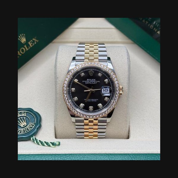 Rolex Rolex Datejust36 Bright Black Diamond Dial Diamond Bezel Two Tone Yellow Gold Jubilee Bracelet