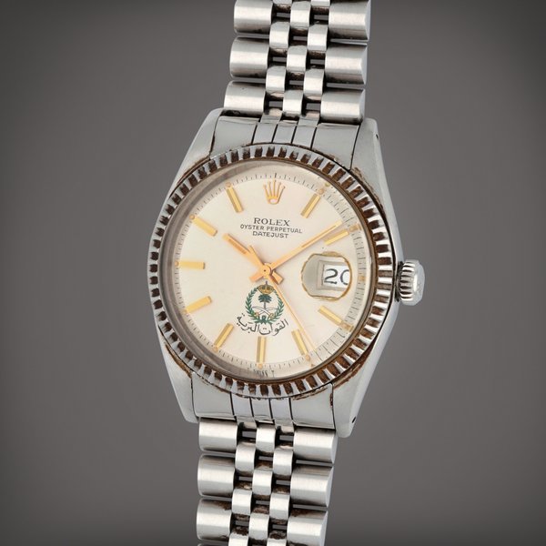 Rolex Datejust 'Saudi Royal Naval Forces', Reference 1603 | A stainless steel wristwatch with date and bracelet | Circa 1978 · 1603