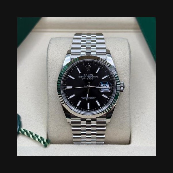 Rolex Rolex Datejust36 Bright Black Index Dial Stainless Steel Fluted Bezel Jubilee Bracelet