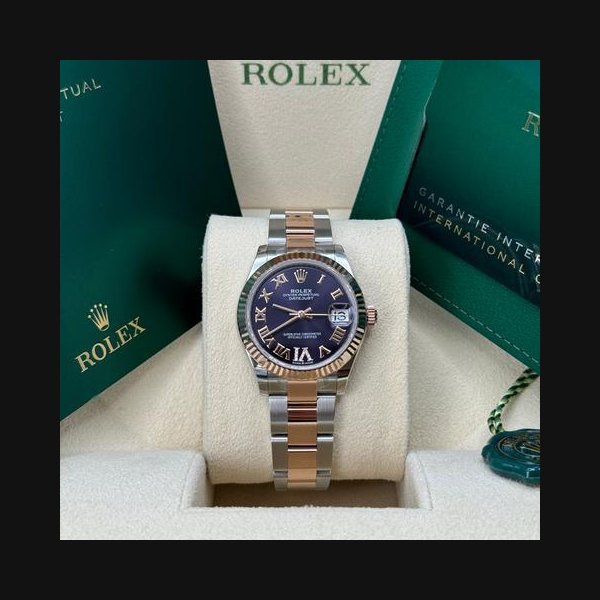 Rolex Rolex Datejust31 NEW 2024 Aubergine Purple Roman Dial Two Tone Rose Gold Fluted Oyster
