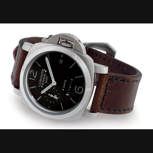 PANERAI. A LIMITED EDITION OVERSIZED STAINLESS STEEL CUSHION 8-DAY DUAL TIME DIVER'S WRISTWATCH WITH DATE AND POWER RESERVE SIGNED OFFICINE PANERAI, LUMINOR GMT 8 DAYS, NO. I0755/1500, NO. BB1205727, CASE NO. OP 6660, CIRCA 2006