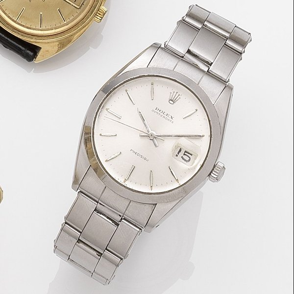 Rolex. A stainless steel automatic calendar bracelet watch Oysterdate, Ref:6694, Serial No.147****, Sold 9th September 1967