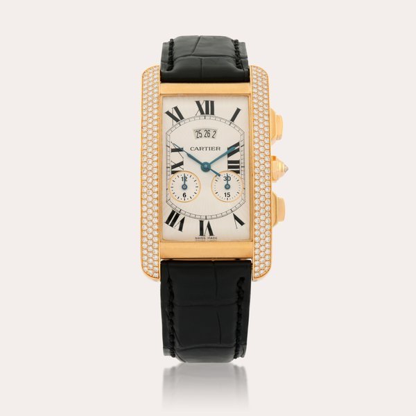 Cartier Tank Américaine, Reference 2568 | A yellow gold and diamond-set chronograph wristwatch with date | Circa 2006 · 2568