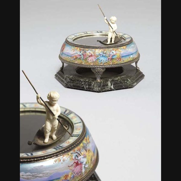 A Swiss Silver A Swiss silver, green marble and enamel mystery timepiece ALFRED HOF, GENEVA, RETAILED BY WALSER, WALD Y CIA, BUENOS AIRES. CIRCA 1930