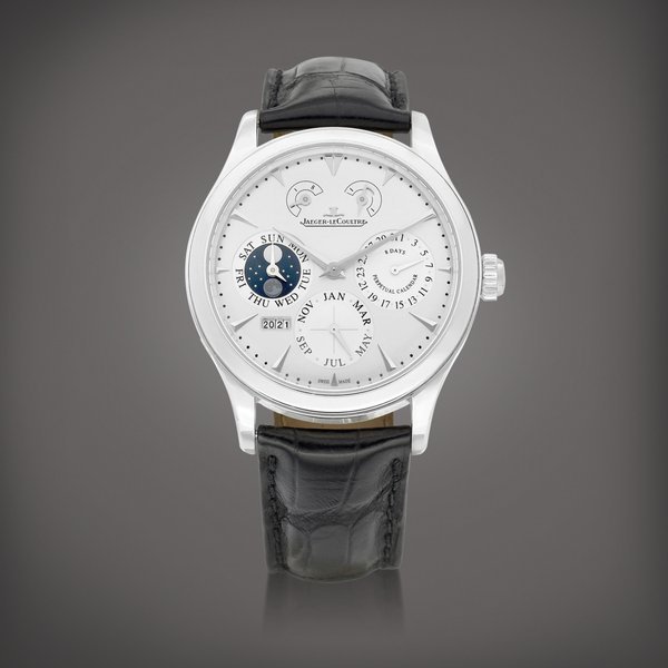 Jaeger-LeCoultre Eight Days Perpetual, Reference 1618420 | A stainless steel perpetual calendar wristwatch with moon phases, day and night, 8 day power reserve and digital year indication, Circa 2016 | 積家 | Eight Days Perpetual 型號1618420 | 精鋼萬年曆腕錶，備月相、晝夜、8天動力儲備及數位年份顯示，約2016年製 · 1618420
