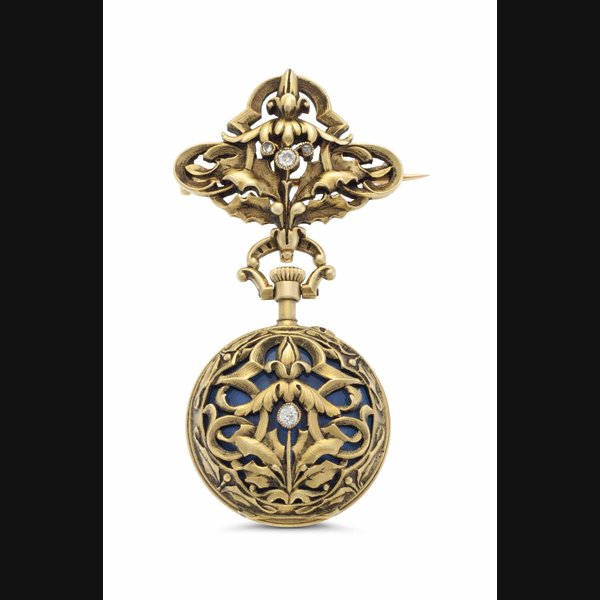 Swiss. A Lady's 18k Gold, Enamel and Diamond-set Openface Keyless Lever Pendant Watch UNSIGNED, CUVETTE NO. 42'859, LATE 19TH CENTURY
