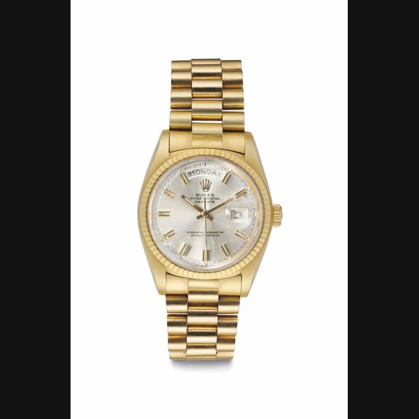 Rolex Rolex. An Attractive 18k Gold Automatic Calendar Wristwatch with Bracelet Signed Rolex, Oyster Perpetual, Day-Date, Ref. 1803, Case No. 3'431'959, Circa 1972