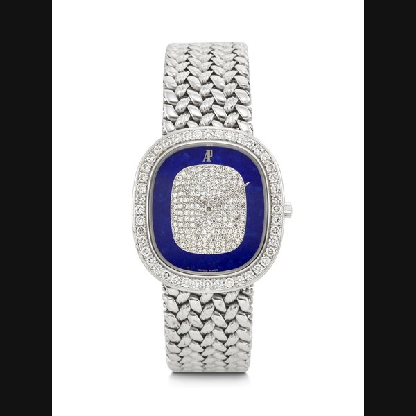 AUDEMARS PIGUET. AN ELEGANT AND RARE 18K WHITE GOLD AND DIAMOND-SET WRISTWATCH WITH DIAMOND AND LAPIS LAZULI DIAL REF. 14726BC, MOVEMENT NO. 338'979, CASE NO. D 726, CIRCA 1990s