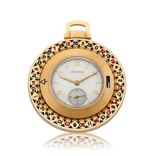 Longines A gold novelty watch in the form of a double-sided roulette wheel 1946, no. 7109163