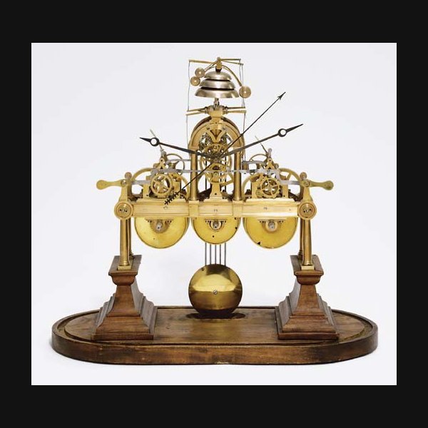 A French brass quarter-chiming eight day skeleton clock with remontoire LAST QUARTER 19TH CENTURY
