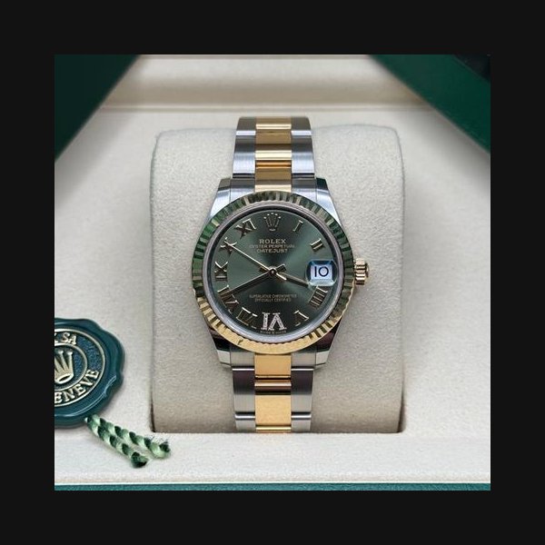Rolex Datejust31 NEW 2025 Green Roman Pave 6 Diamond Dial Two Tone Yellow Gold Fluted Oyster Ref. 278273