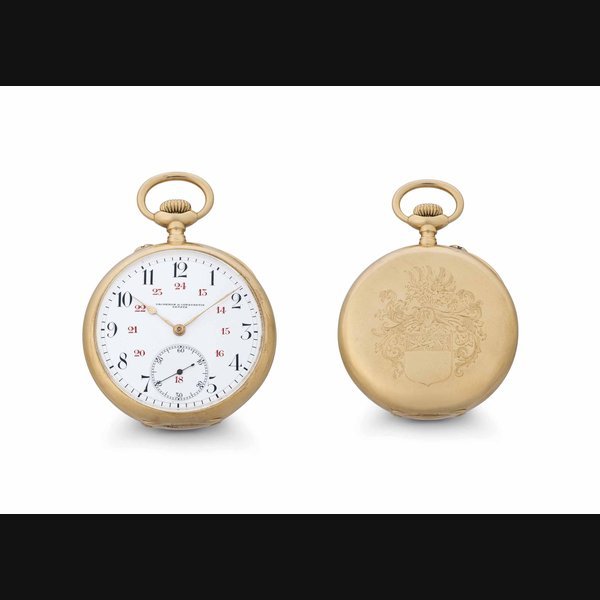 Vacheron Constantin Vacheron Constantin. An 18k Gold Openface Keyless Lever Pocket Watch with Twenty-four Hour Dial SIGNED VACHERON CONSTANTIN, GENÉVE, MOVEMENT NO. 358'594, CASE NO. 225'004, MANUFACTURED IN 1912