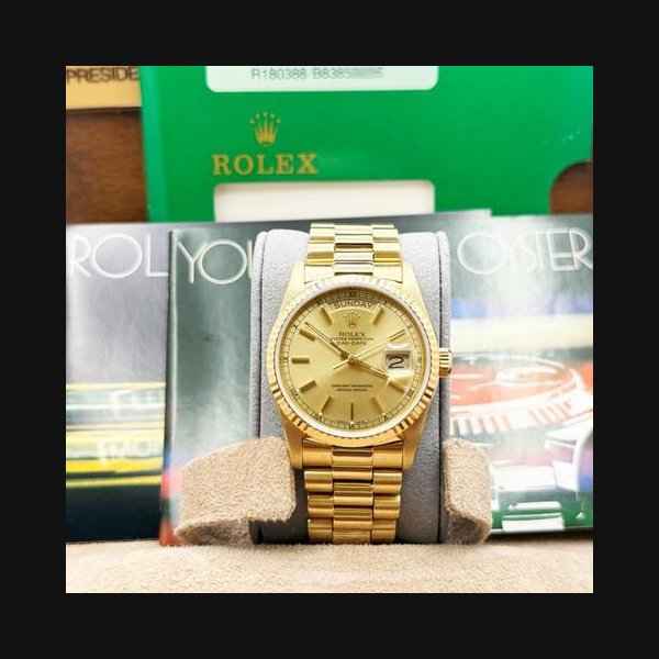 Rolex Day-DatePresident 18038 36mm Champagne Dial 18K Yellow Gold Box Booklets