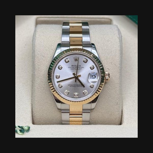 Rolex Rolex Datejust31 Silver Diamond Dial Two Tone Yellow Gold Fluted Bezel Oyster Bracelet