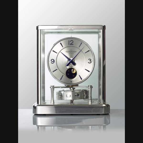 Jaeger-Lecoultre JAEGER-LECOULTRE, RHODIUM-PLATED ATMOS BEAUBOURG PHASES DE LUNE DESK CLOCK, REF. 223.116.1 MOVEMENT NO. 689'803