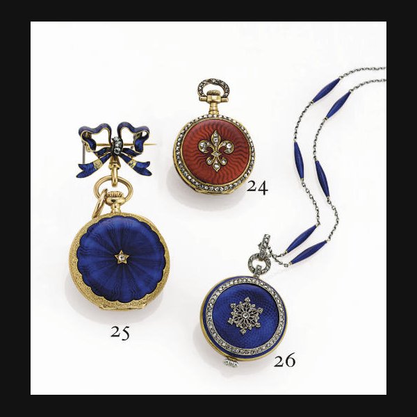 SWISS. A LADY'S 18K GOLD, ENAMEL AND DIAMOND OPENFACE KEYLESS LEVER PENDANT WATCH UNSIGNED, CASE, NO. 63049, CIRCA 1880