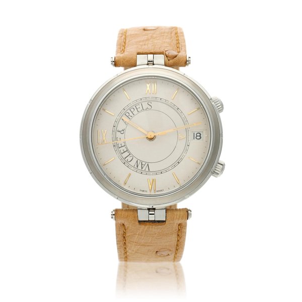 Van Cleef & Arpels Reference 523 024 La Collection 'Memento', A limited edition stainless steel alarm wristwatch with date, Circa 1980 · 523