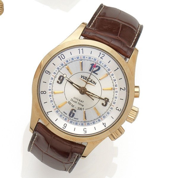 Vulcain Vulcain. An 18K rose gold manual wind alarm wristwatch with dual time zone Cricket Dual time, Ref:100505.021, No.135, Sold 17th September 2007 · 100505.021