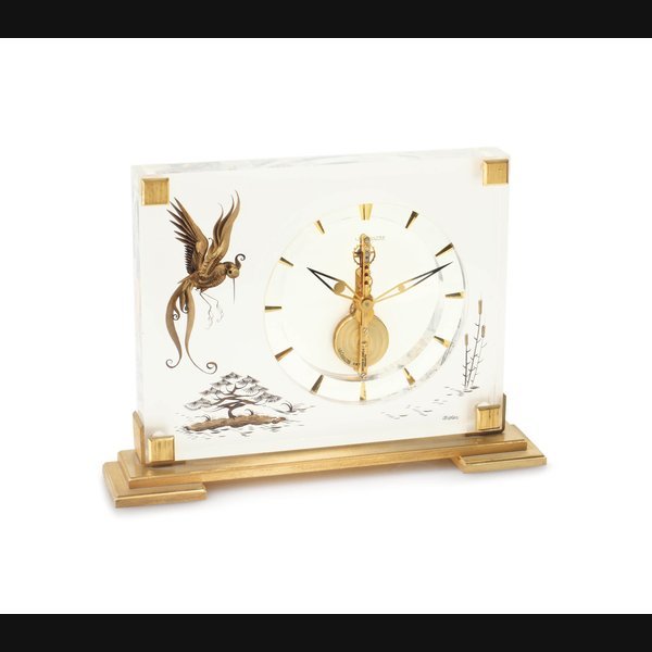 Jaeger-Lecoultre Jaeger-LeCoultre. A Fine Brass and Lucite 8-Day Desk Clock SIGNED JAEGER-LECOULTRE, MARINA, BIRD OF PARADISE MODEL, REF. 350, CIRCA 1960