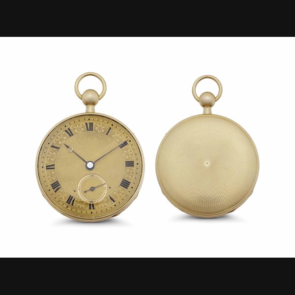 Anonymous. An 18k Pink Gold Quarter Repeating Openface Keywound Cylinder Pocket Watch UNSIGNED, CASE NO. 3678, STAMPED LE, MID 19TH CENTURY