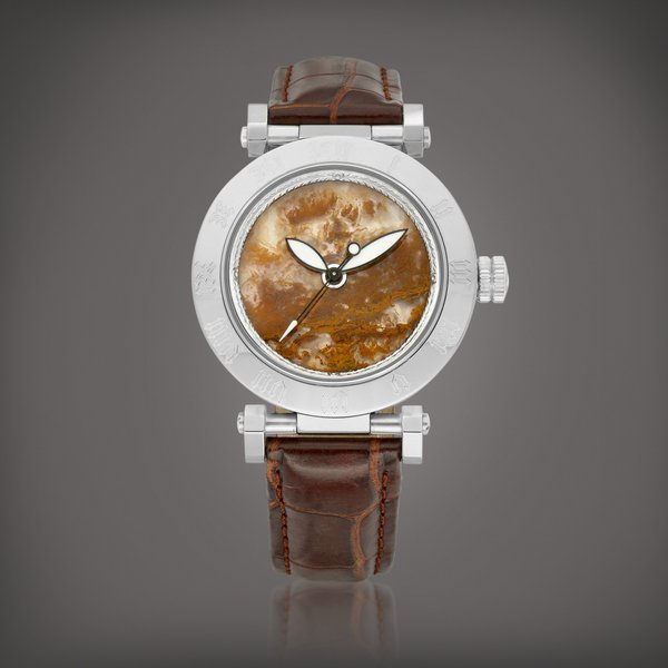 Zannetti A stainless steel wristwatch with brown hardstone dial, Circa 2005  |   精鋼腕錶，備棕色硬石錶盤，約2005年製